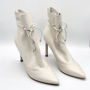 Nine West TIRZAH White Leather Pointed Toe Dress Boots SZ 8.5